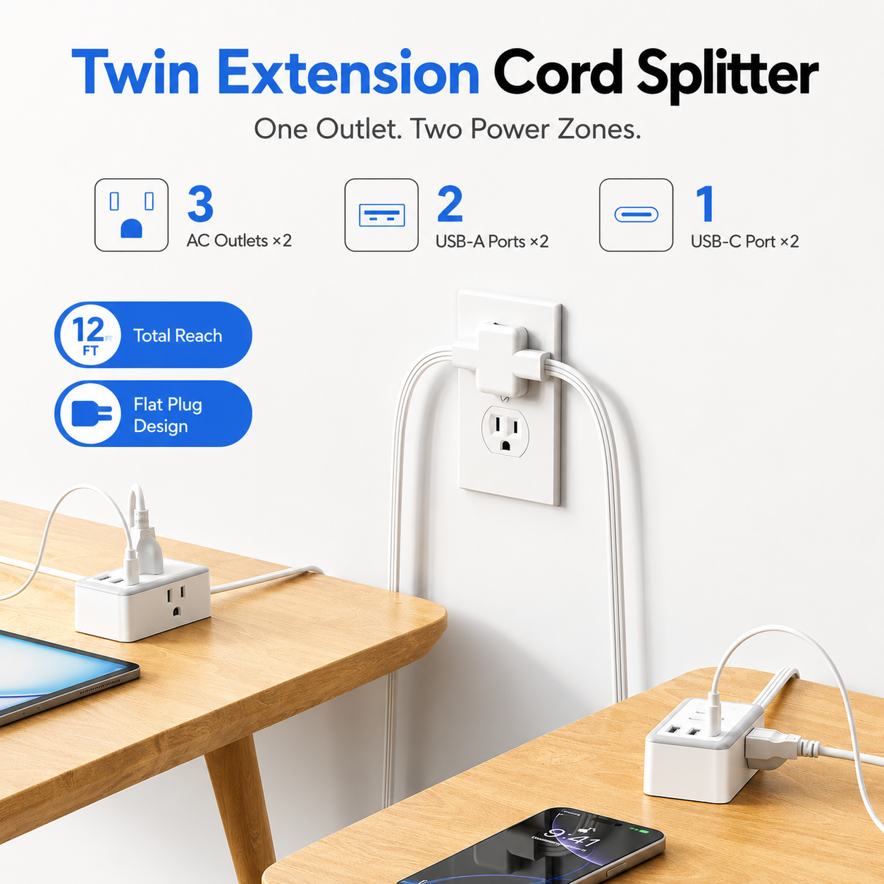 One Outlet. Two Power Zones. Zero Cable Clutter.