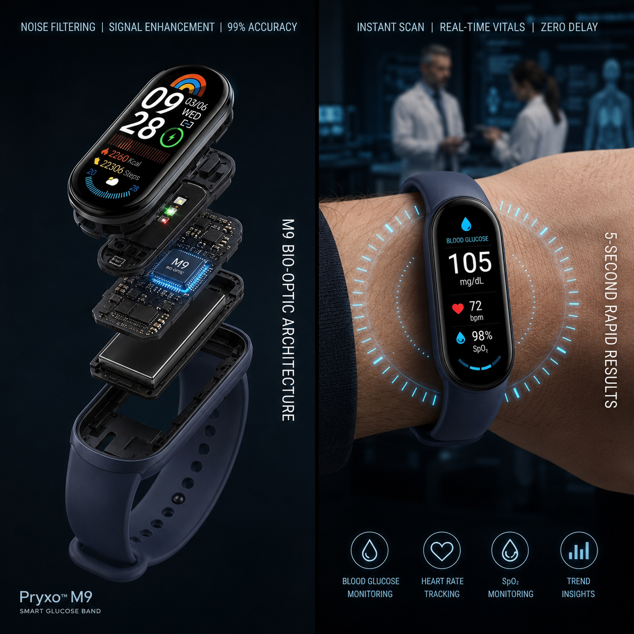 ⚡ Final 1 Hours Launch Offer 🏆 2026  M9 Non-Invasive Smart Band 📈12 health reports - No-Prick